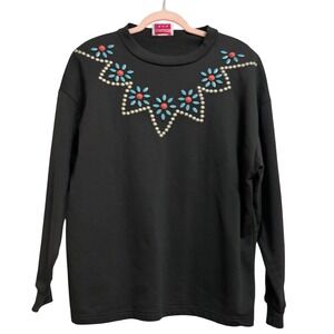 S.B. Collections Vintage Embellished Sweatshirt Black Floral Stud Design
